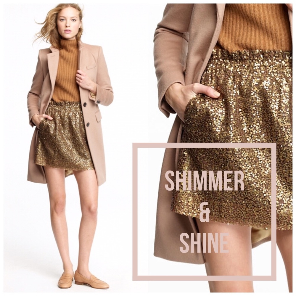 {J.Crew} Gold Sequin Mesh Overlay Bell Mini Skirt